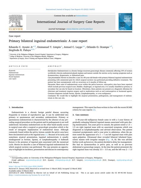 Pdf Primary Bilateral Inguinal Endometriosis A Case Report