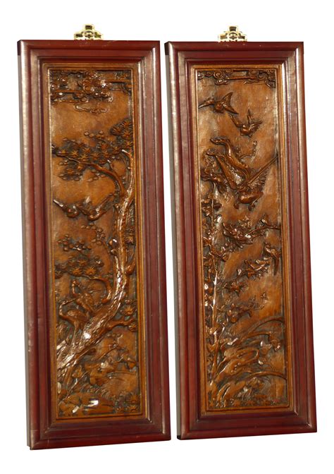 Vintage Asian Ornate Carved Birds Tree Limbs Picture Panels - a Pair | Bird tree, Ornate, Paneling
