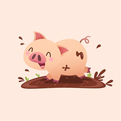 Premium Vector Cartoon Pig Playing In The Mud