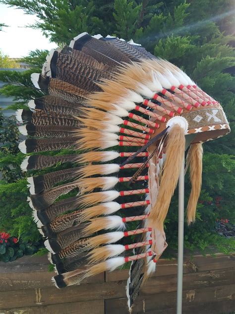 Medium Indian Headdress Replica Made With Real Turkey Feathers Etsy