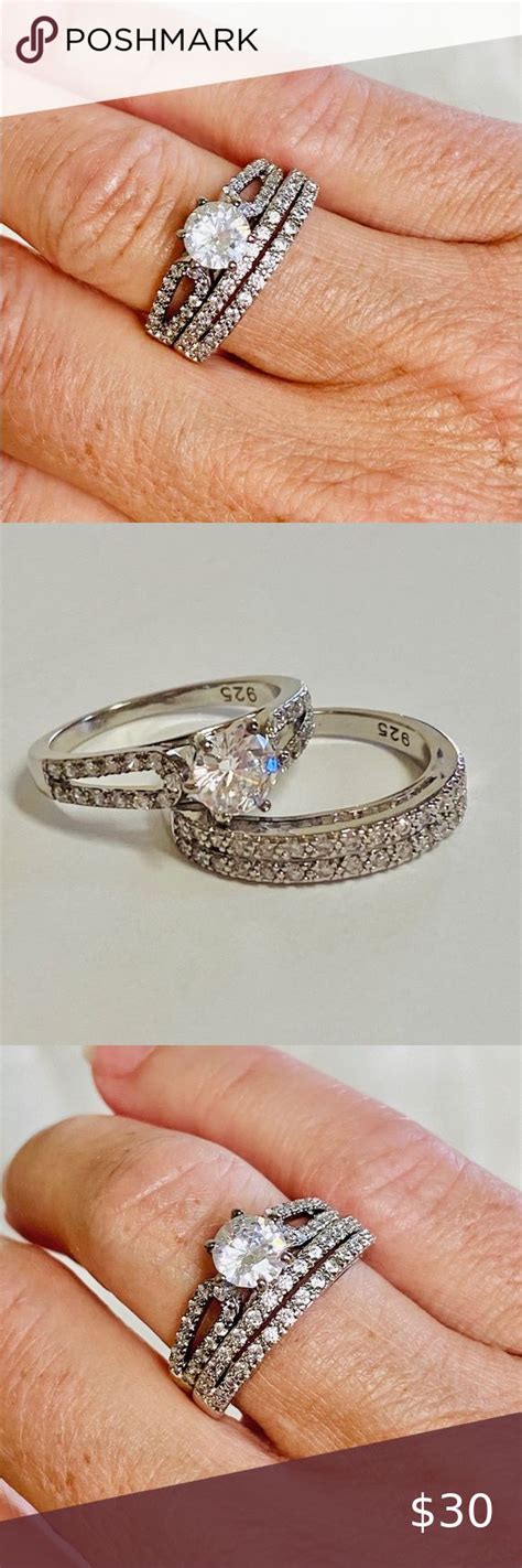 925 Sterling Silver Cz Two Piece Bridal Ring Set Diamond Engagement Ring Set Bridal Ring Set