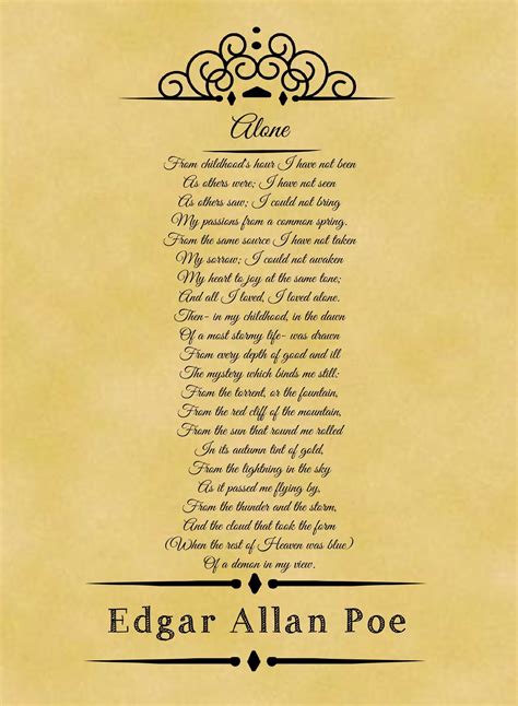 A4 Size Parchment Poster Classic Poem Edgar Allan Poe Alone Prints Posters