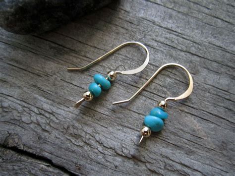 14K Gold Filled Tiny Drop Earrings With Natural Turquoise Etsy Drop