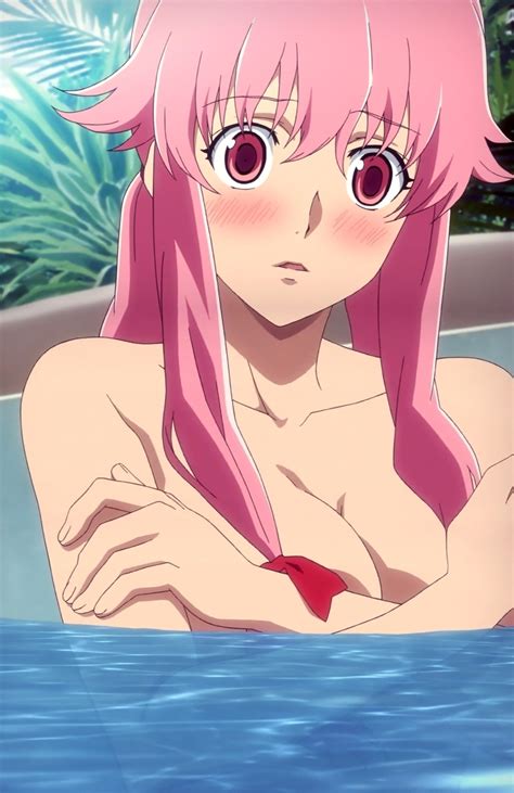 Gasai Yuno Mirai Nikki Highres Screencap Girl Blush Breasts