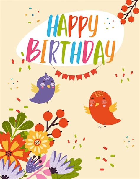 Free Vector Birthday Card With Birds