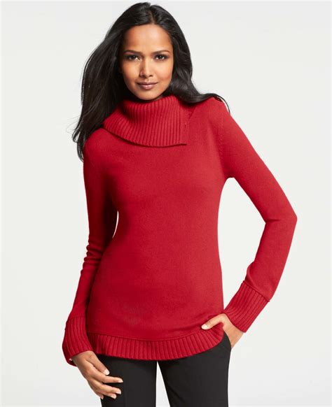 Ann Taylor Petite Cashmere Asymmetrical Collar Sweater In Red Lyst