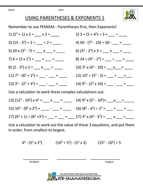 Math Worksheets 5th Grade Complex Calculations