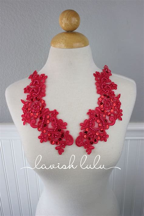 Bright Coral Beaded And Sequin Appliqué Pair By Lavishlulu On Etsy