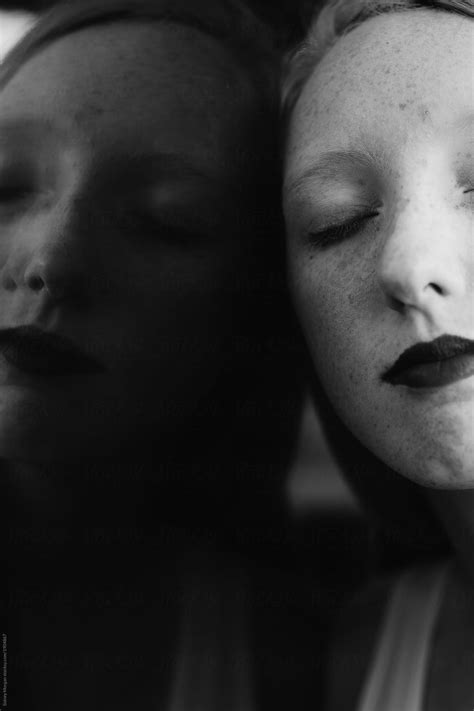 Artistic Moody Black And White Portrait Of Young Freckled Teen By