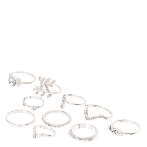 Silver Embellished Rings 10 Pack Claires Us