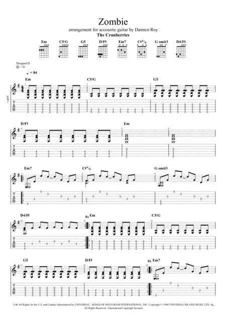Zombie Partitions The Cranberries Tablature Guitare