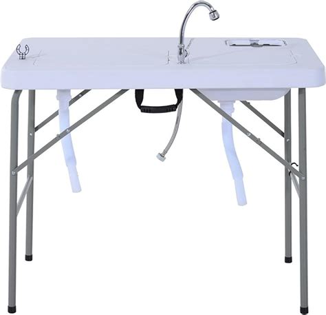 Outsunny 2 In 1 Folding Table With Faucet And Sinks Portable Outdoor