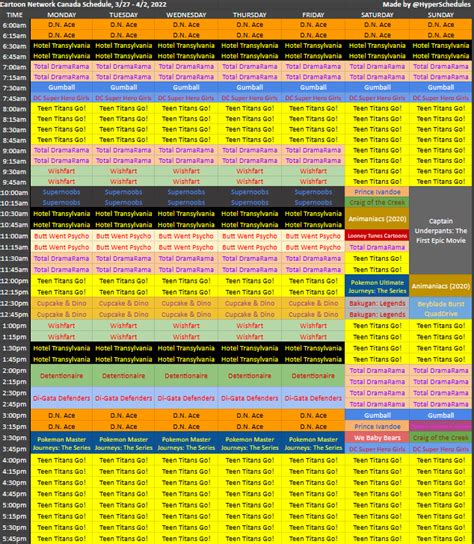 HyperSchedules On Twitter Cartoon Network Canada Schedule For 3 27