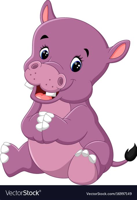 Vector Illustration Of Cartoon Baby Hippo Posing Isolated On White My