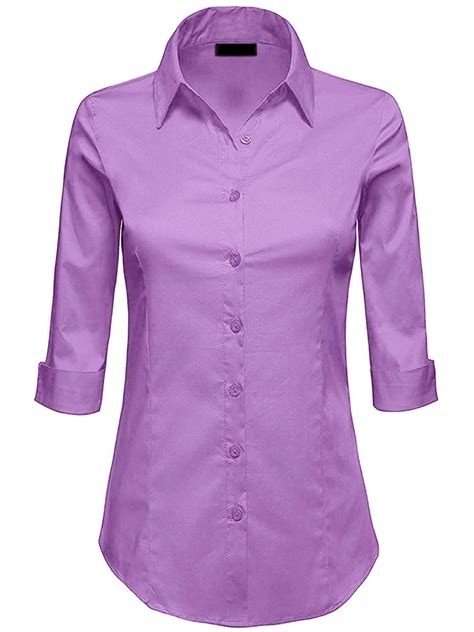Mbj Wt1947 Womens 34 Sleeve Tailored Button Down Shirts M Lilac