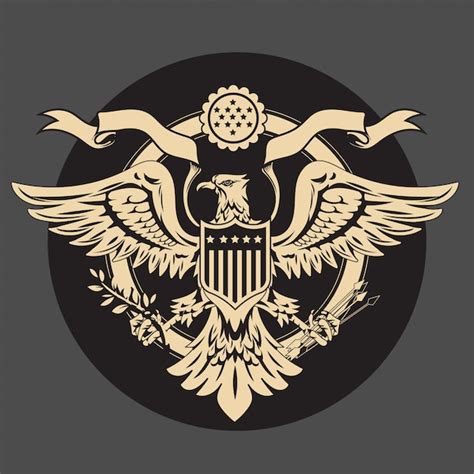 American Eagle Emblem With Usa Flags And Shield Vintage Premium Vector