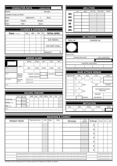 3 5 Form Fillable Character Sheet Printable Forms Free Online