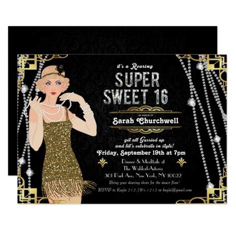 Great Gatsby Flapper Sweet 16 Birthday Invitation Zazzle Gatsby