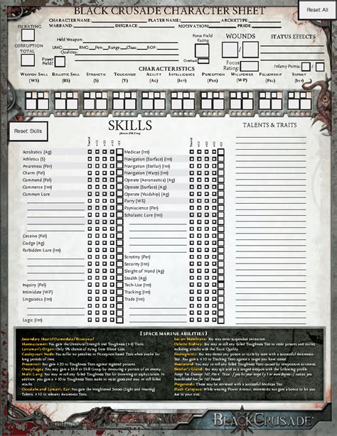 Revised Modernized Black Crusade Character Sheet R40krpg
