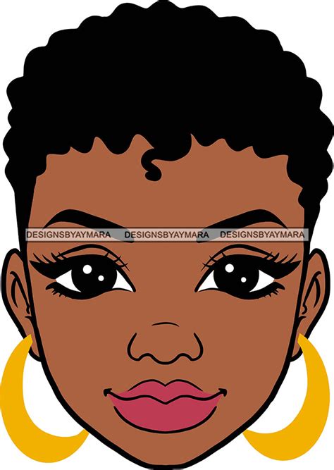 afro black goddess portrait bamboo hoop earrings sexy lips woman short designsbyaymara