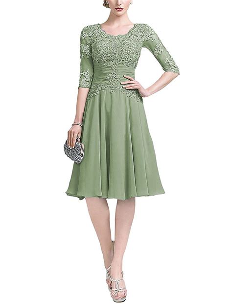 Short Mother Of The Bride Dress With Long Sleeves Chiffon Wedding Guest