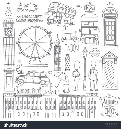 Black And White Outline Drawing Of London England Stock Photo Royalty