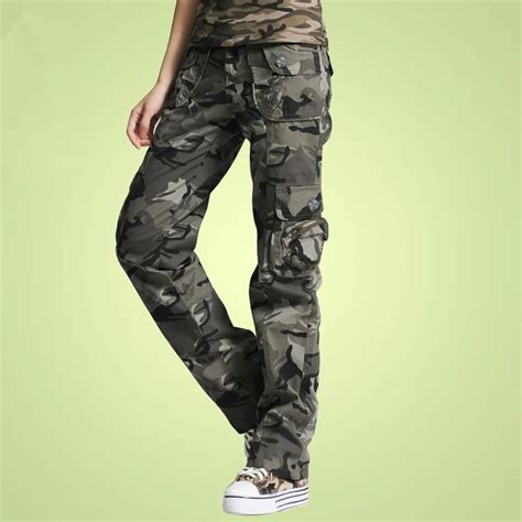 2019 autumn military camouflage women pants casual multi pocket capris pants loose cotton cargo