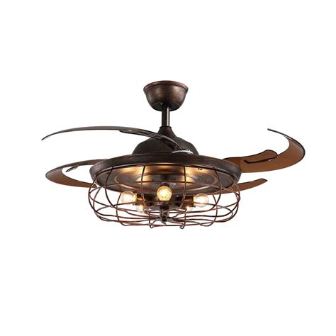 Buy Siljoy 48 Industrial Ceiling Fan With Lights Retractable Blades