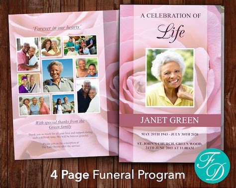 Funeral Program Template For Children Pink Rose Memorial Programs