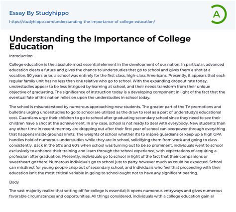 Understanding The Importance Of College Education Essay Example