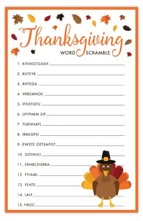 Thanksgiving Word Scramble Free Printable Thanksgiving Activities