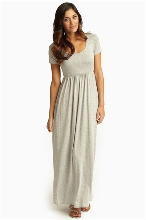 Grey Solid Short Sleeve Maxi Dress Maxi Dress Dresses Maxi Dress