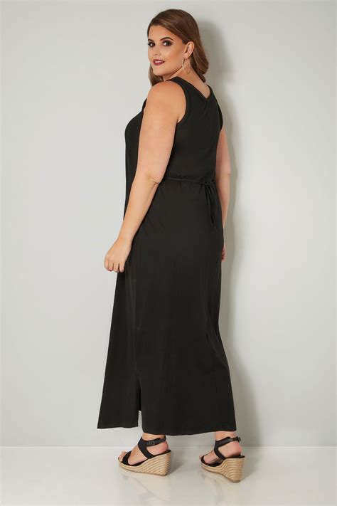 Black Sleeveless Maxi Dress With Plait Trim Plus Size To