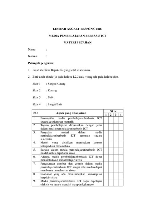 Lembar Angket Respon Siswa Docx Gambaran