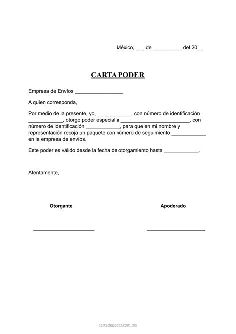 ᐅ Carta Poder Simple para Recoger un Paquete Modelo