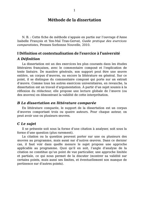 Méthode Dissertation 1 Méthode De La Dissertation N B Cette Fiche