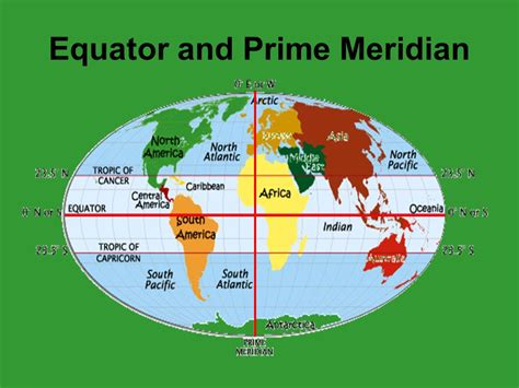Continents And Oceans Map With Equator And Prime Meridian Mavieetlereve