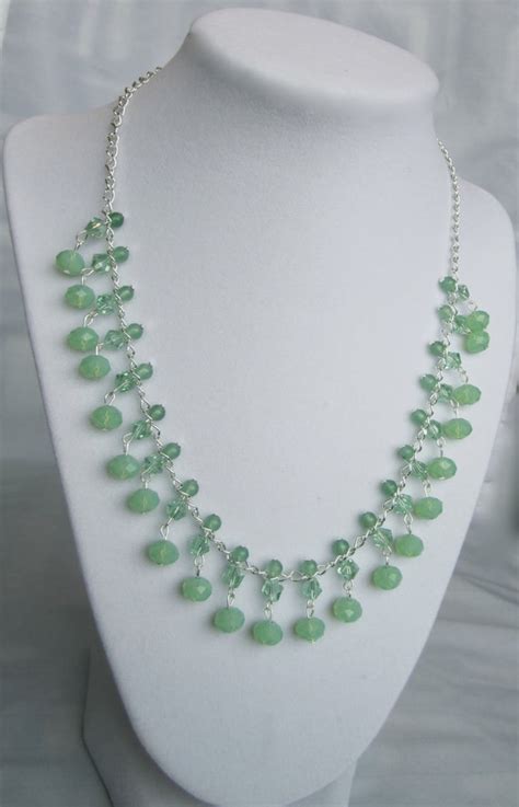 Items Similar To Green Statement Necklace With Silver Chain On Etsy