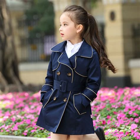 Girls Trench Coat Autumn 2018 Children Long Coat Kids Blazer Cotton