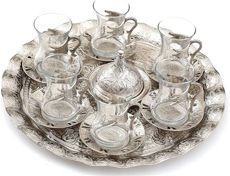 Amazon Com Turkish Style Tea Glasses With Holders Saucers And Tray