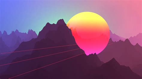 Wallpapers Hd Neon Sunset Mountains
