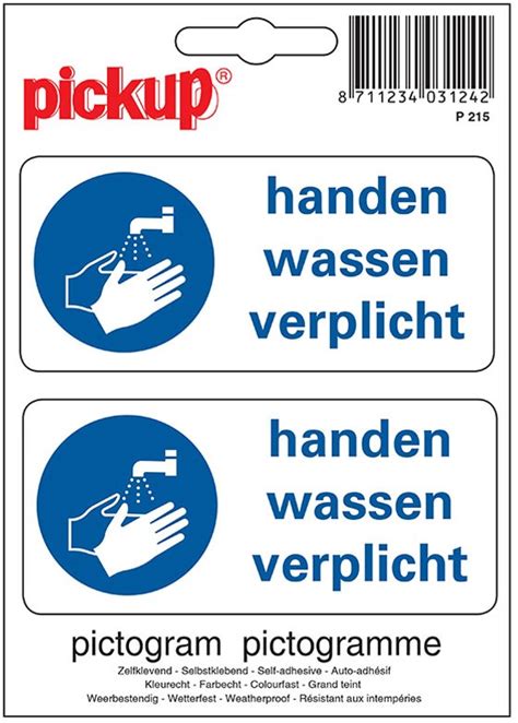 Pictogram Sticker Pickup 2x 5x10cm Handen Wassen Verplicht