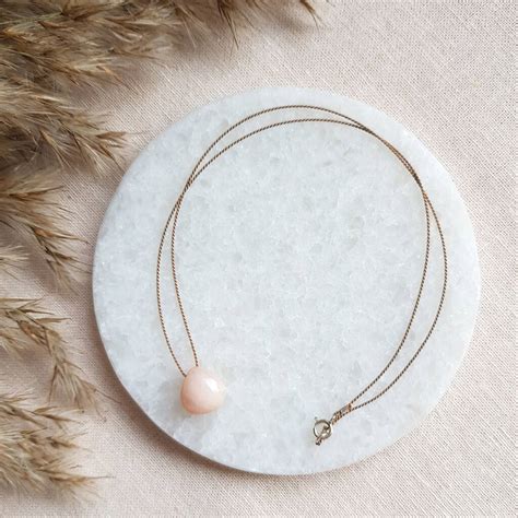 Minimalist Pink Opal Gemstone Silk Cord Necklace By Sun And Meg