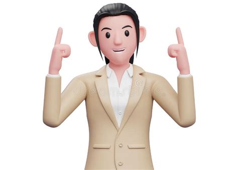 Business Woman In Brown Suit Pointing Two Fingers Up Stock Illustration