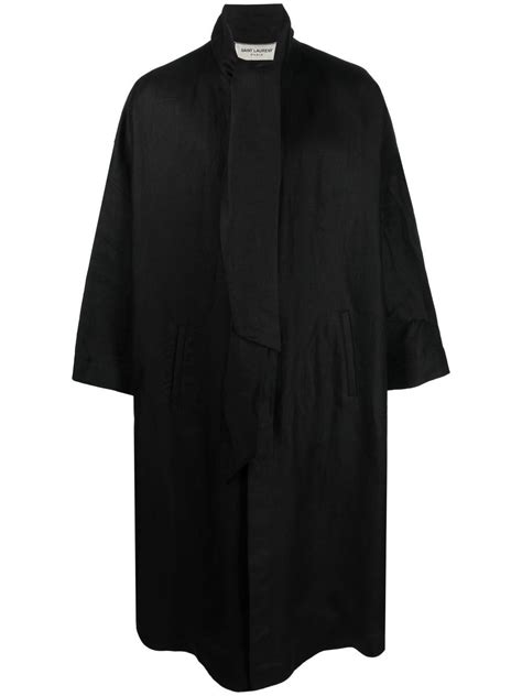 Saint Laurent Oversize Pussy Bow Collar Coat Black Editorialist