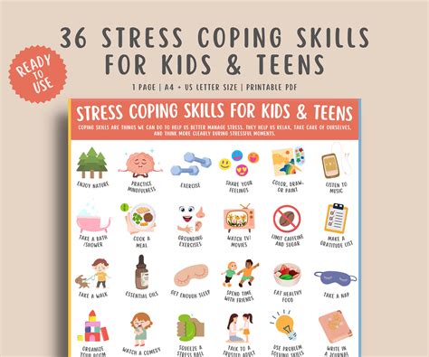 36 Stress Management Coping Skills For Kids And Teens Anxiety Etsy Canada