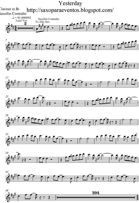 Partitura De Yesterday Partituras Y Pistas Para Saxo Sheet Music