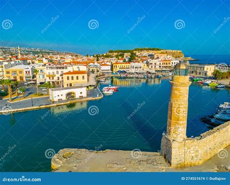 Aerial View Of The Venetian Harbour In Greek Town Rethimno Cret Stock