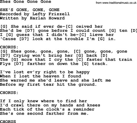 Shes Gone Gone Gone Bluegrass Lyrics With Chords