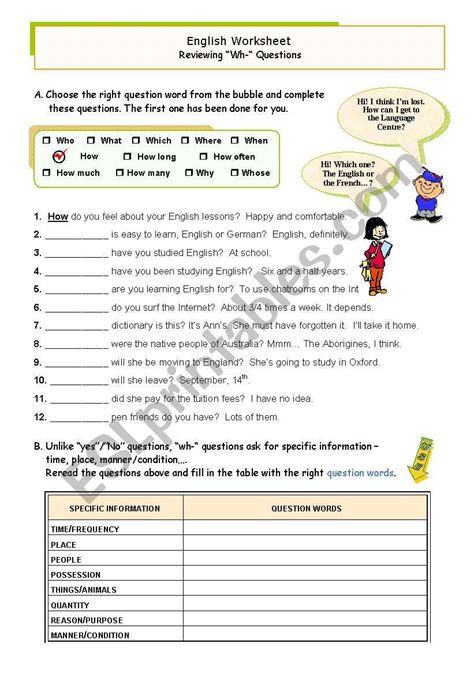 Wh Questions Online Worksheet Wh Questions Esl Worksheet By